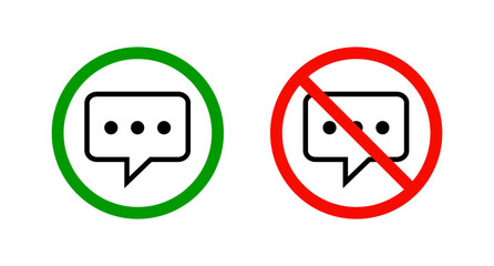 Conversation Permission and Conversation Prohibition Icon Set. Conversation restrictions. Vectors.