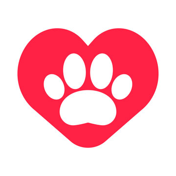 Love for animals. Animal Protection. Dog or cat paw and heart icons. Vector.