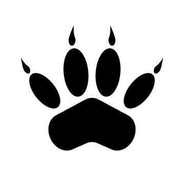 Paw silhouette icon with claw. Animal footprints. Vector.