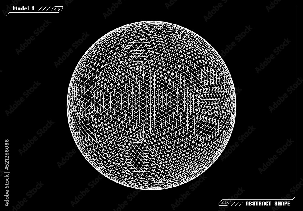Aufkleber Abstract 3d wireframe shape or basic element with open edge. Science and technology geometric abstraction with deformed shape.