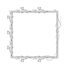 Abstract Black Simple Line Square With Leaf Leaves Frame Flowers Doodle Outline Element Vector Design Style Sketch Isolated Illustration For Wedding And Banner