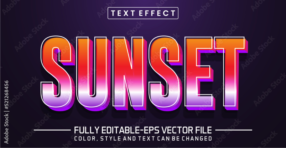 Aufkleber sunset text in colorful retro style with glowing neon effect