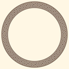 Greek key pattern, round frame. Decorative ancient meander, greece border ornament with repeated geometric motif. Vector EPS10.
