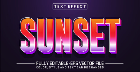 Sunset Text in Colorful Retro Style with Glowing Neon Effect
