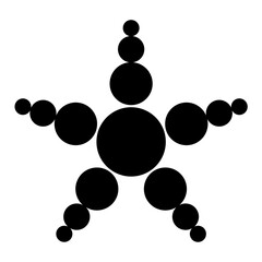 Pentagram symbol. Starfish shaped five-pointed star, with arms of 3 circles each, tapering in the golden ratio, arranged around a main circle. Crop circle pattern found at Woodborough Hill, Wiltshire.