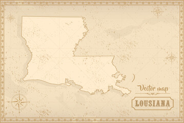 Fototapeta na wymiar Map of Louisiana in the old style, brown graphics in retro fantasy style