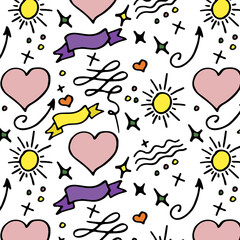 Seamless colored pattern on a transparent background with abstract elements