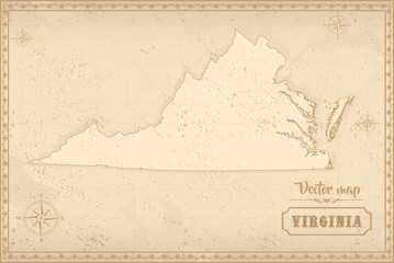 Map of Virginia in the old style, brown graphics in retro fantasy style