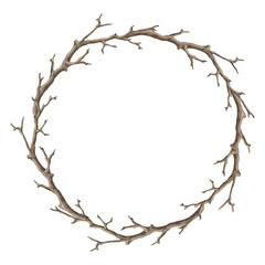 Frame with dry bare branches. Decorative natural twigs.