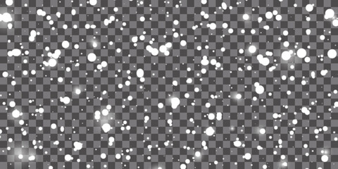 Falling snow on a transparent background. Abstract snowflake background. Fall of snow. Vector illustrator