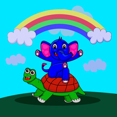 illustration of a turtle and an elephant, suitable for clothing, book covers, and etc..