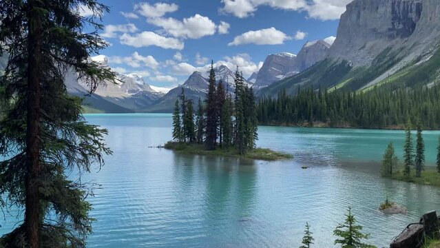 Spirit Island on Maligne Lake in Jasper National Park - Alberta Canada