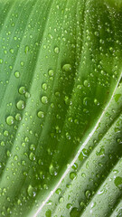 Green leaves with drops of water. Deep green leaves after rain. Fresh, pure and relaxing