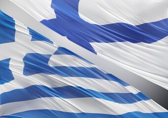 Obraz premium Abstract Greece with Finland Flag 3D Render (3D Artwork)
