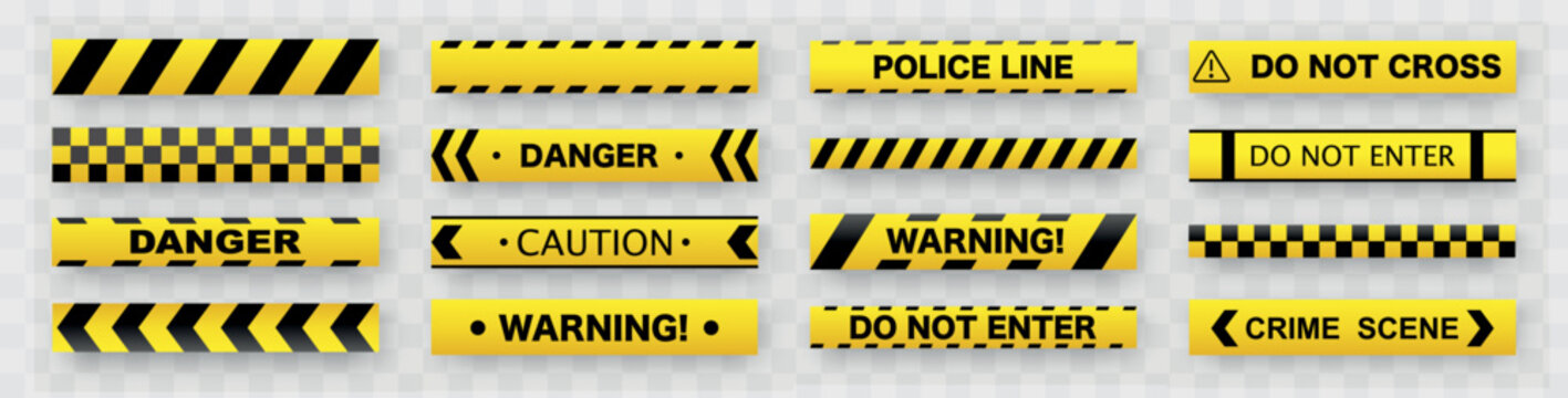 Black And Yellow Line Striped Background. Yellow Black Arrow Line. Caution Tape. Police Tape Set. Stripe Line Background. Warn Caution Symbol. Vector Illustration