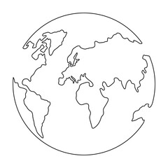 Earth continuous one line art. World map doodle line drawing. Earth globe hand drawn symbol. Vector illustration isolated on white background.