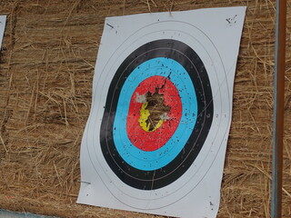 A used archery target at a school archery range in New Taipei City.
