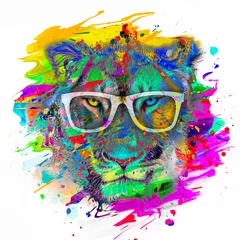 Foto auf Leinwand Lion head with colorful creative abstract element on white background color art © reznik_val