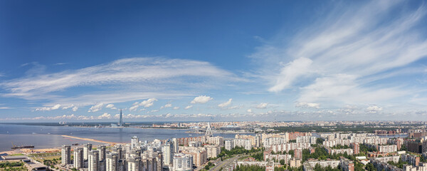 Obraz na płótnie Canvas Beautiful sea side aerial panoramic view to Saint Petersburg, Russia