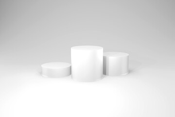 Three square paper boxes mockups on white background, 3D white podium, Podium abstract 3d background, stand to show cosmetic products. Stage showcase on pedestal modern 3d studio, minimal podium white