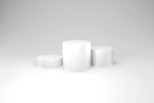 Three square paper boxes mockups on white background, 3D white podium, Podium abstract 3d background, stand to show cosmetic products. Stage showcase on pedestal modern 3d studio, minimal podium white