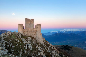 Rocca Calascio, an ancient Italian castle. Old castle in ruins, perched on the rocks of the Abruzzo...