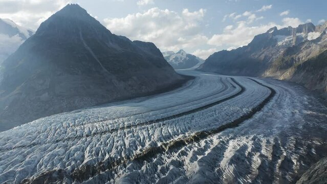 Aerial view of Aletsch Glacier, Valais, Switzerland.