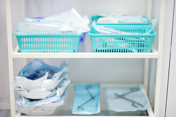 Table with sterile instruments in the operating room or doctor's office
