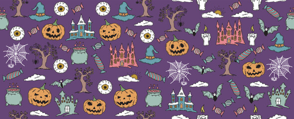 Naklejka premium Halloween symbols hand drawn illustrations