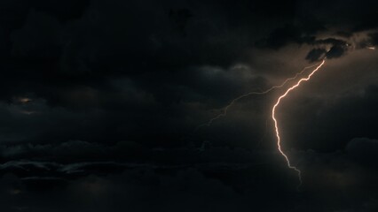 Dark tropical monsoon cyclone supercell thunderstom. Aerial establishing bridging shot of storm...
