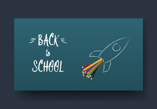 Back to School Horizontal Banner with Spaceship