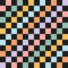 Rainbow Checkerboard vector seamless pattern. Geometric abstract background. Checkered surface design.