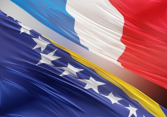 Abstract Bosnia and Herzegovina with French Flag 3D Render (3D Artwork)