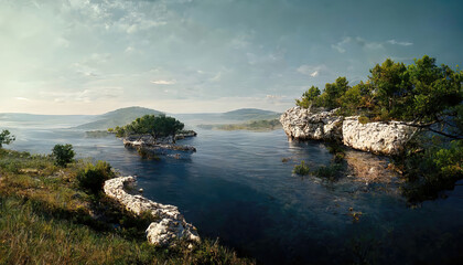 Beautiful landscape of the croatian coastline, sea and cliffs - obrazy, fototapety, plakaty
