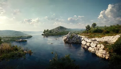 Fotobehang Beautiful landscape of the croatian coastline, sea and cliffs © IntoArtwork