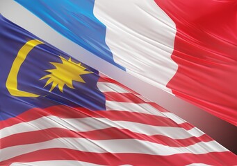 Fototapeta na wymiar Abstract Malaysia with French Flag 3D Render (3D Artwork)