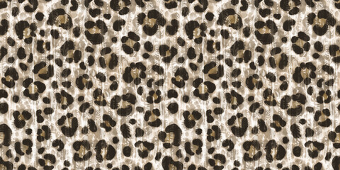 Seamless abstract watercolor leopard print and tiger stripe animal skin collage textured textile pattern. Tileable artistic hand-drawn cheetah fur spots wildlife safari fabric background texture. .