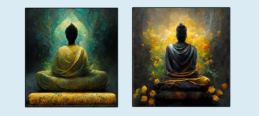 Tuinposter Gautam Budha Abstract painting, Gautam Budha oil painting, Lord Buddha canvas painting, Buddha watercolor painting © Pankaj
