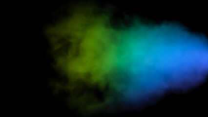 Bright multicolored stream of smoke directed to the side on a black background, retro design, colorful vapour, spray effect
