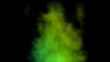 A bright green stream of neon smoke is directed upwards on a black background. Dark magic pattern with abstract neon fog without people.  - 521285468