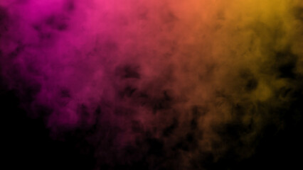 Background with smoke illuminated by multicolored neon light. Abstract bright mist. Mystic fume. Colorful steam on a black background. Smoke fantasy pattern. 