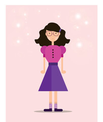 Image of young girl in pink dress. Vector illustration.