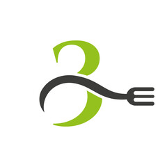 Letter 3 Restaurant Logo Concept With Fork Vector Template