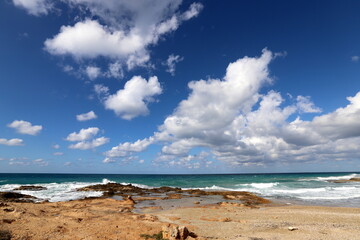 Fototapeta na wymiar The sky over the Mediterranean Sea in northern Israel.