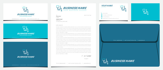 WH or WYH doctor logo with stationery, business cards and social media banner designs