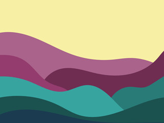 Natural landscape in a minimalistic style. Plains and mountains, fields and meadows. Boho decor for prints, posters and interior design. Mid Century modern decor. Vector illustration