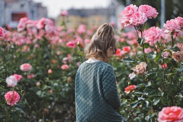 little child is playing in a flower field in sibiu romania 