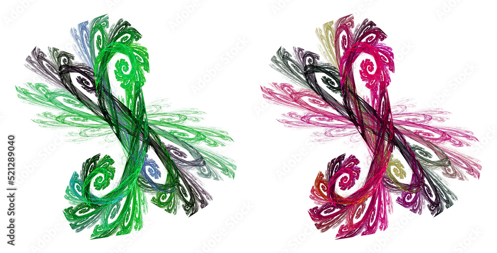 Poster openwork colorful spirals rotate on a white background. set of abstract fractal graphic design eleme