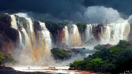 Beautiful Waterfall Deep in the Tropical Forest. Beauty of Nature Concept Background.