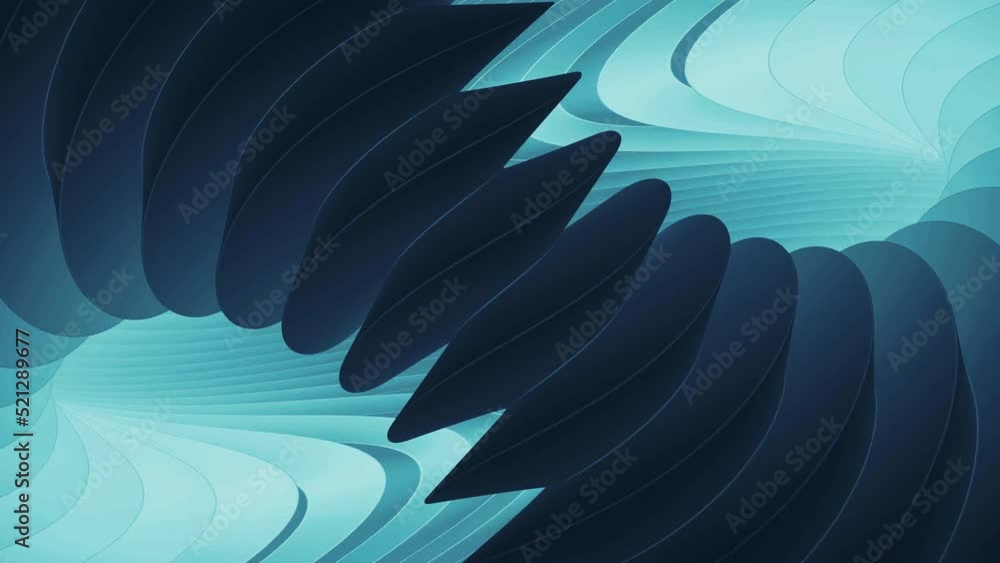 Poster blue background. design.bright lines with hooks moving fast in a figure eight in abstraction.